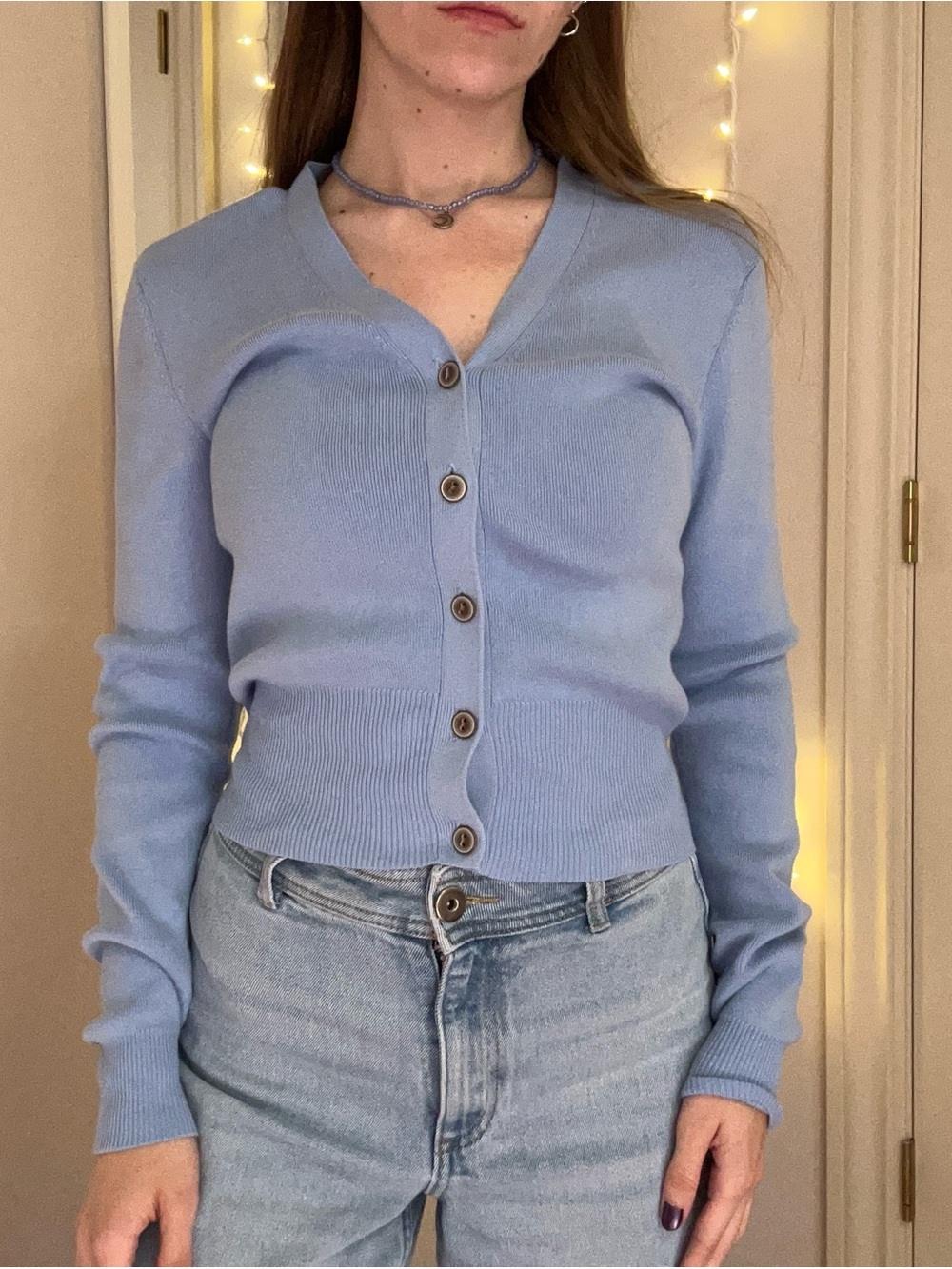 Blue V-Neck Sweater - Picture 3 of 6